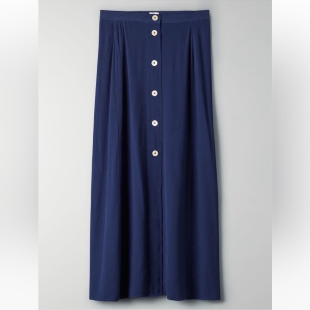 Aritzia Wilfred Navy Button-Front Midi Skirt NWOT